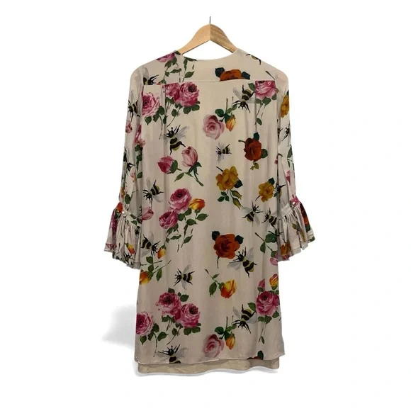 Gucci Floral Bee Silk Mini Dress IT38 US2 Pleated Front Long Sleeve Spring EUC - Picture 10 of 14